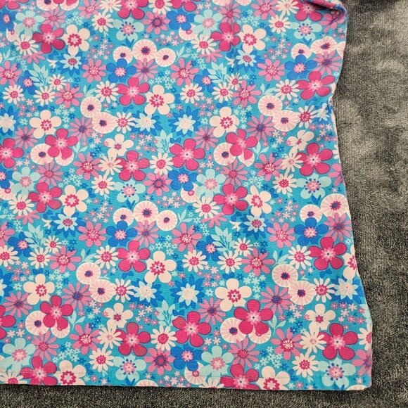 Ready 2 Wear Medical Scrub top womens large blue pink floral print nurse SS - Picture 10 of 15
